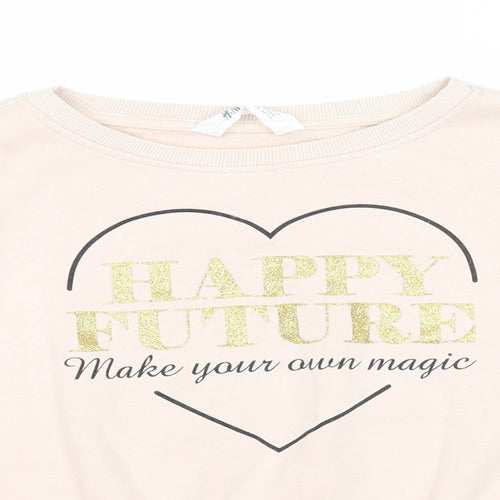 H&M Girls Pink Cotton Pullover Sweatshirt Size 11-12 Years Pullover - Happy Future Make Your Own Magic