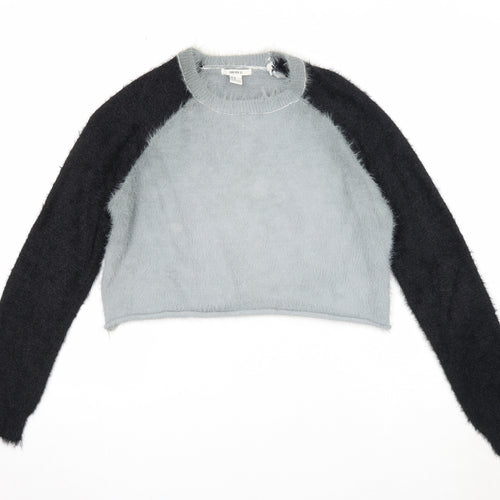 FOREVER 21 Womens Grey Round Neck Polyamide Henley Jumper Size S