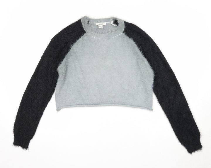 FOREVER 21 Womens Grey Round Neck Polyamide Henley Jumper Size S