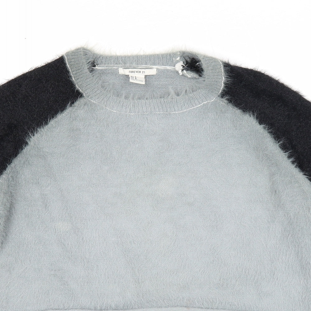 FOREVER 21 Womens Grey Round Neck Polyamide Henley Jumper Size S