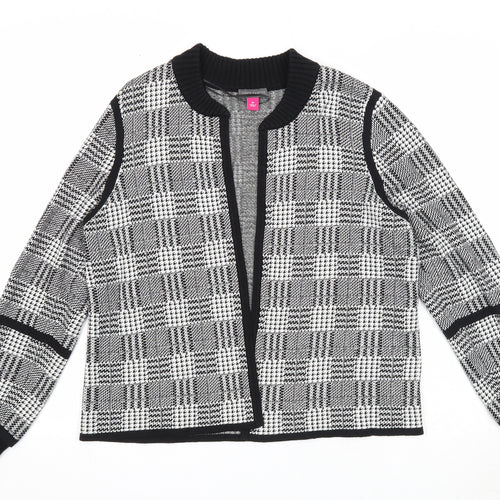 Vince Camuto Womens Black V-Neck Check Cotton Cardigan Jumper Size M
