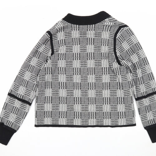 Vince Camuto Womens Black V-Neck Check Cotton Cardigan Jumper Size M