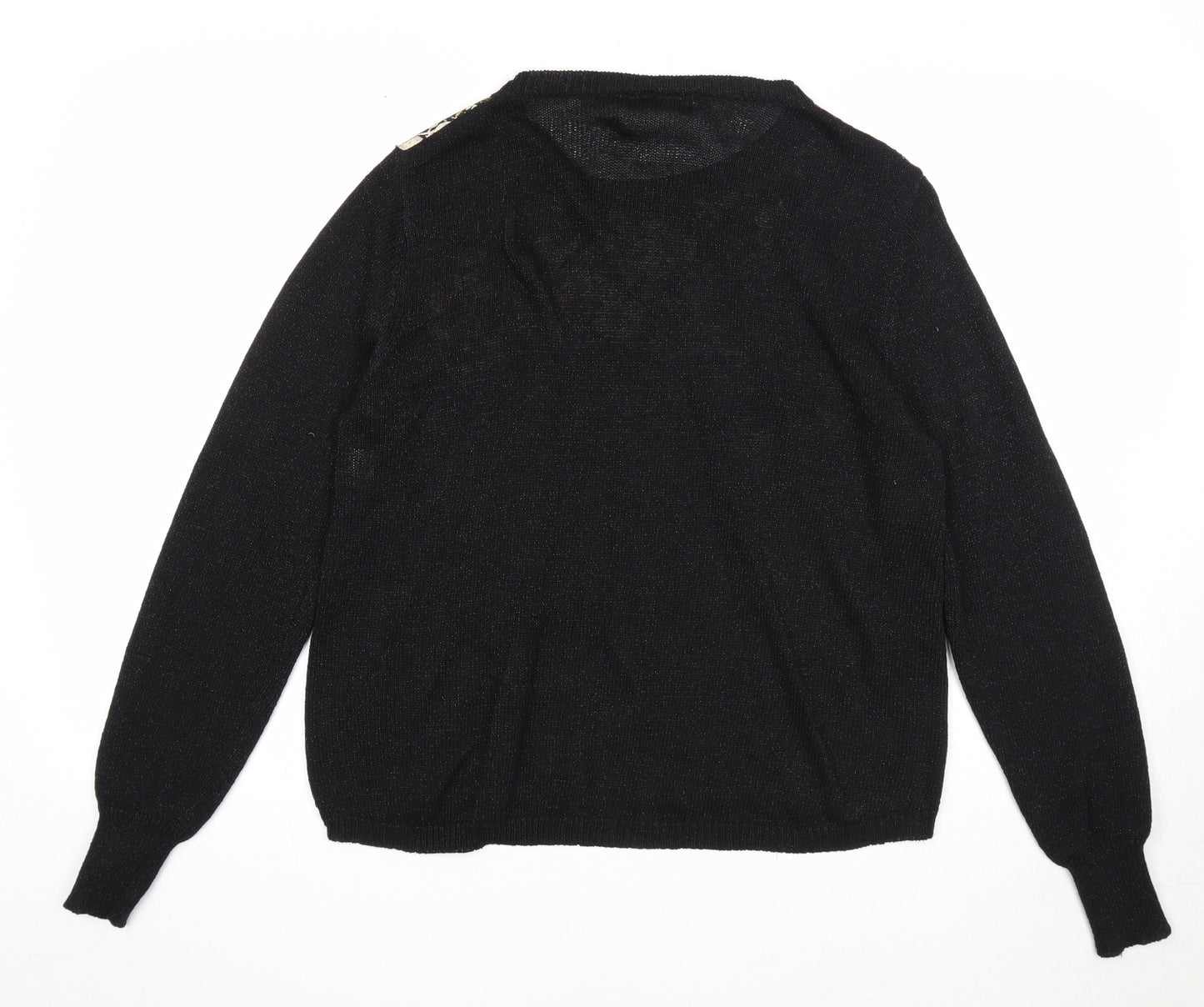 Misumi Womens Black Round Neck Floral Acrylic Pullover Jumper Size M