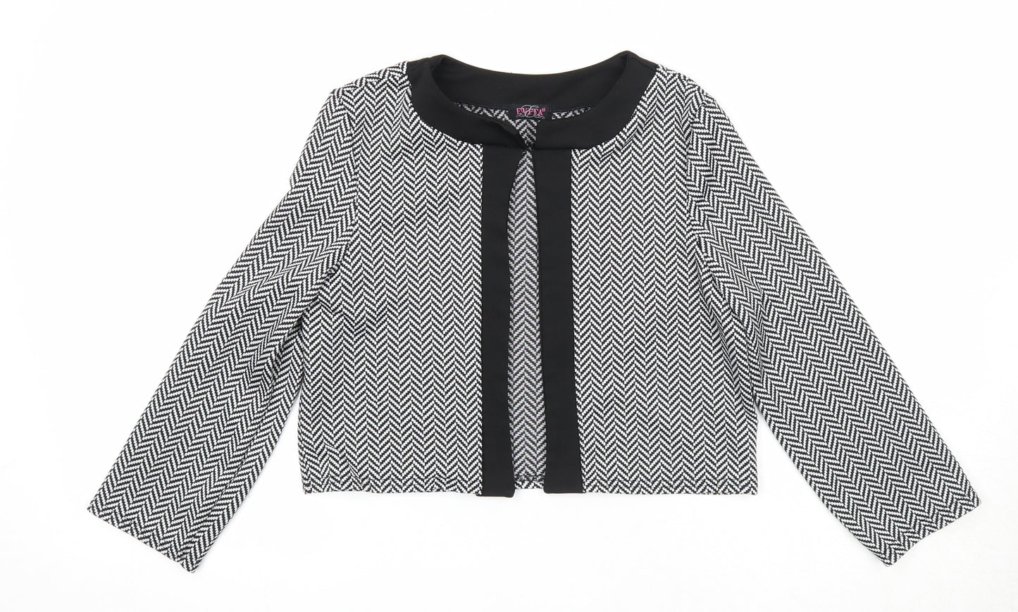 Evita Womens Black Round Neck Herringbone Polyester Cardigan Jumper Size 12
