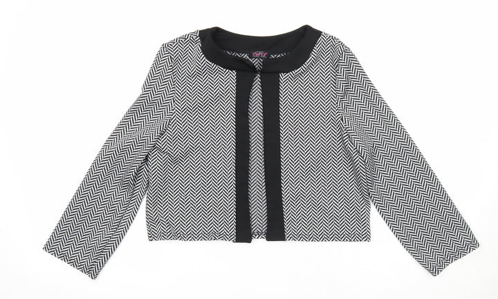 Evita Womens Black Round Neck Herringbone Polyester Cardigan Jumper Size 12