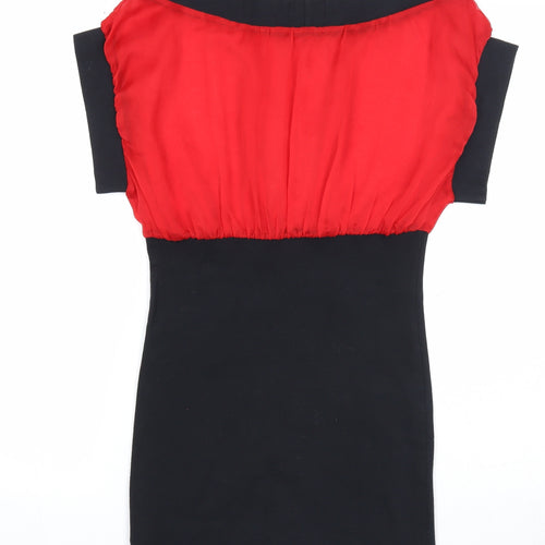 Quantum Womens Black Colourblock Polyester A-Line Size 8 Boat Neck Pullover