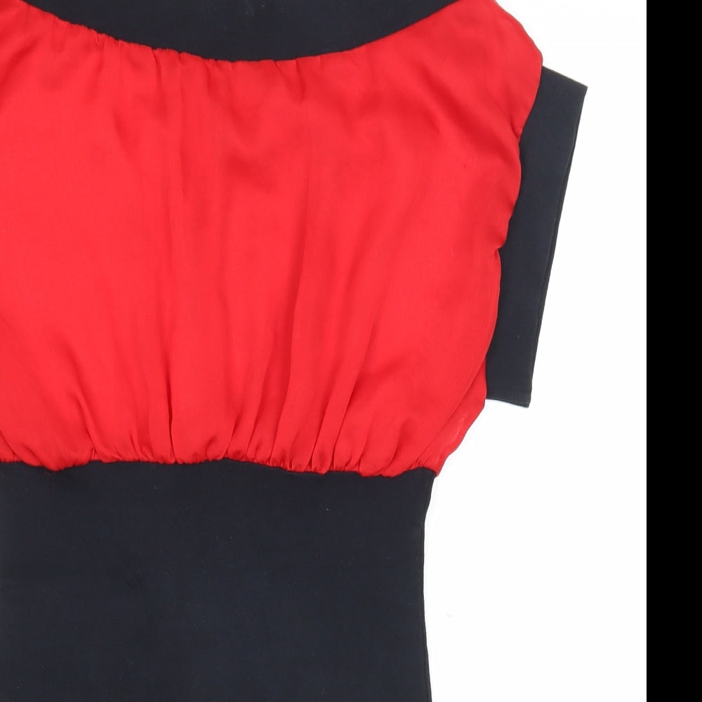 Quantum Womens Black Colourblock Polyester A-Line Size 8 Boat Neck Pullover