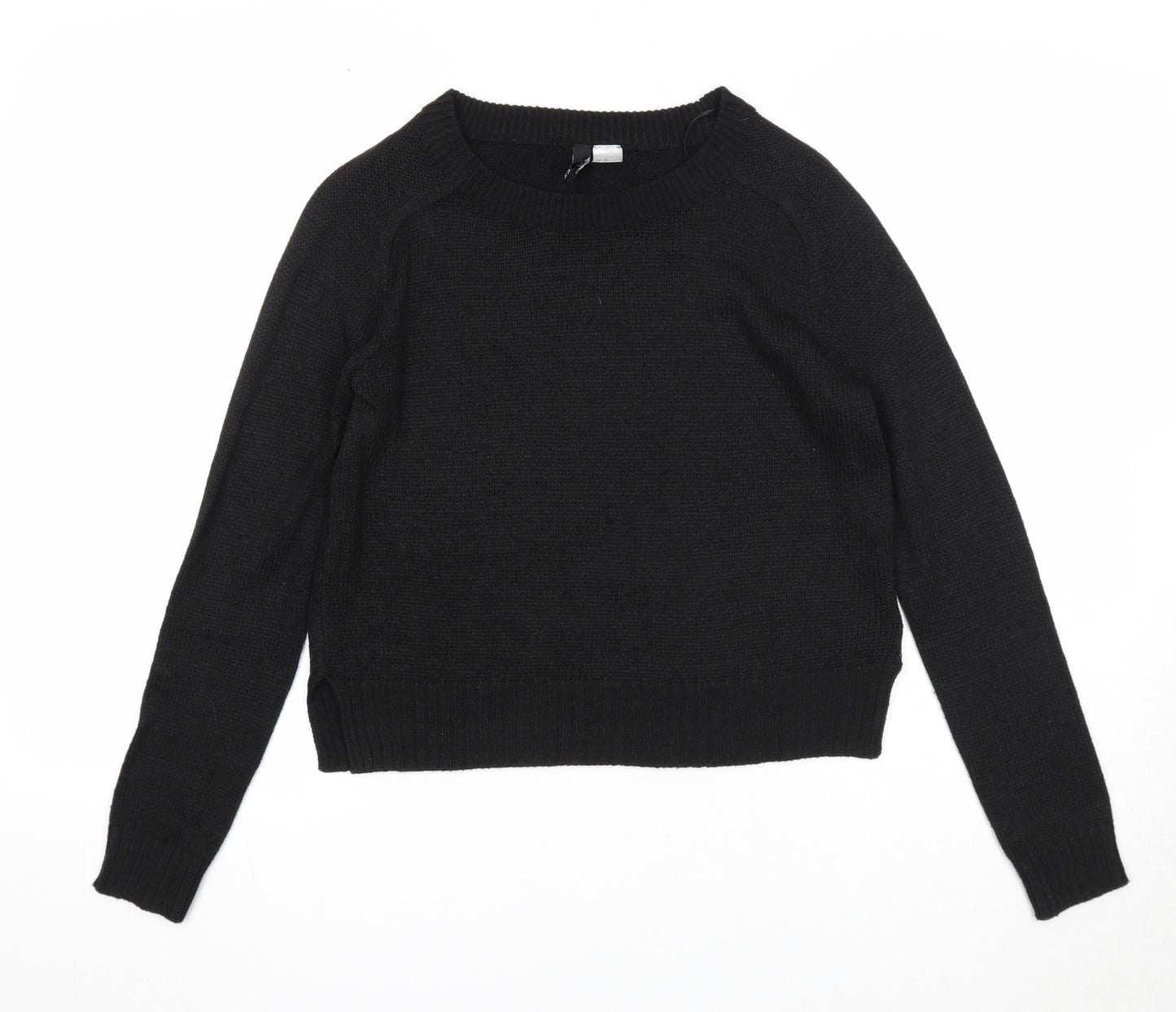 Divided Womens Black Round Neck Acrylic Pullover Jumper Size XS