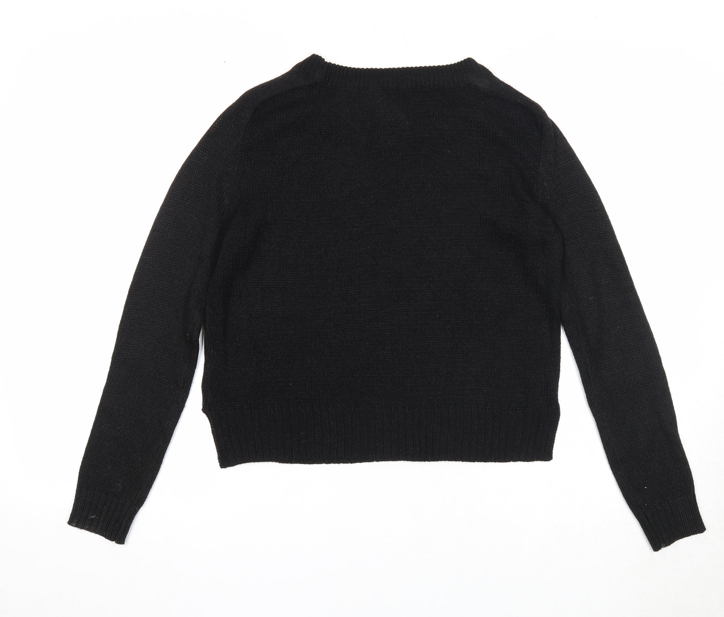 Divided Womens Black Round Neck Acrylic Pullover Jumper Size XS
