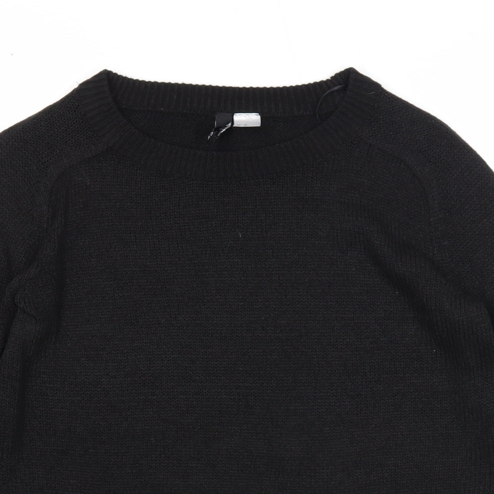 Divided Womens Black Round Neck Acrylic Pullover Jumper Size XS