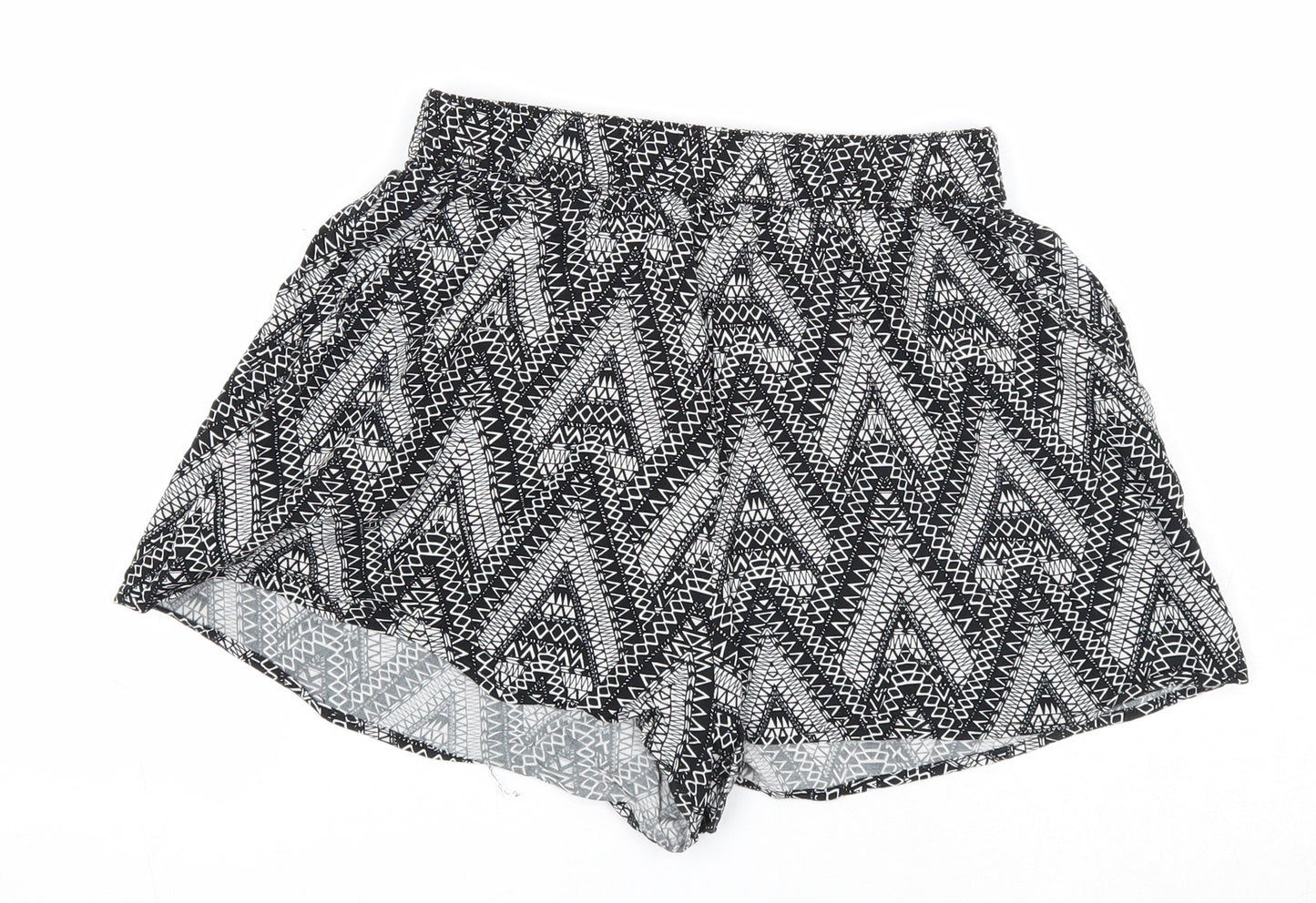 Divided Womens Black Geometric Viscose Basic Shorts Size 6 Regular Pull On - Waist 22 inches