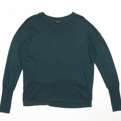 Topshop Womens Green V-Neck Polyester Pullover Jumper Size 6