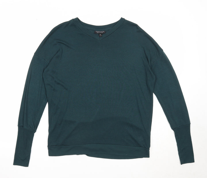 Topshop Womens Green V-Neck Polyester Pullover Jumper Size 6