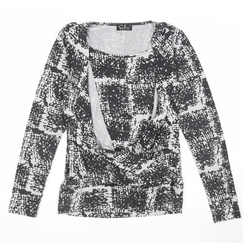 Ecoline Womens Grey Geometric Polyester Basic Blouse Size M Round Neck