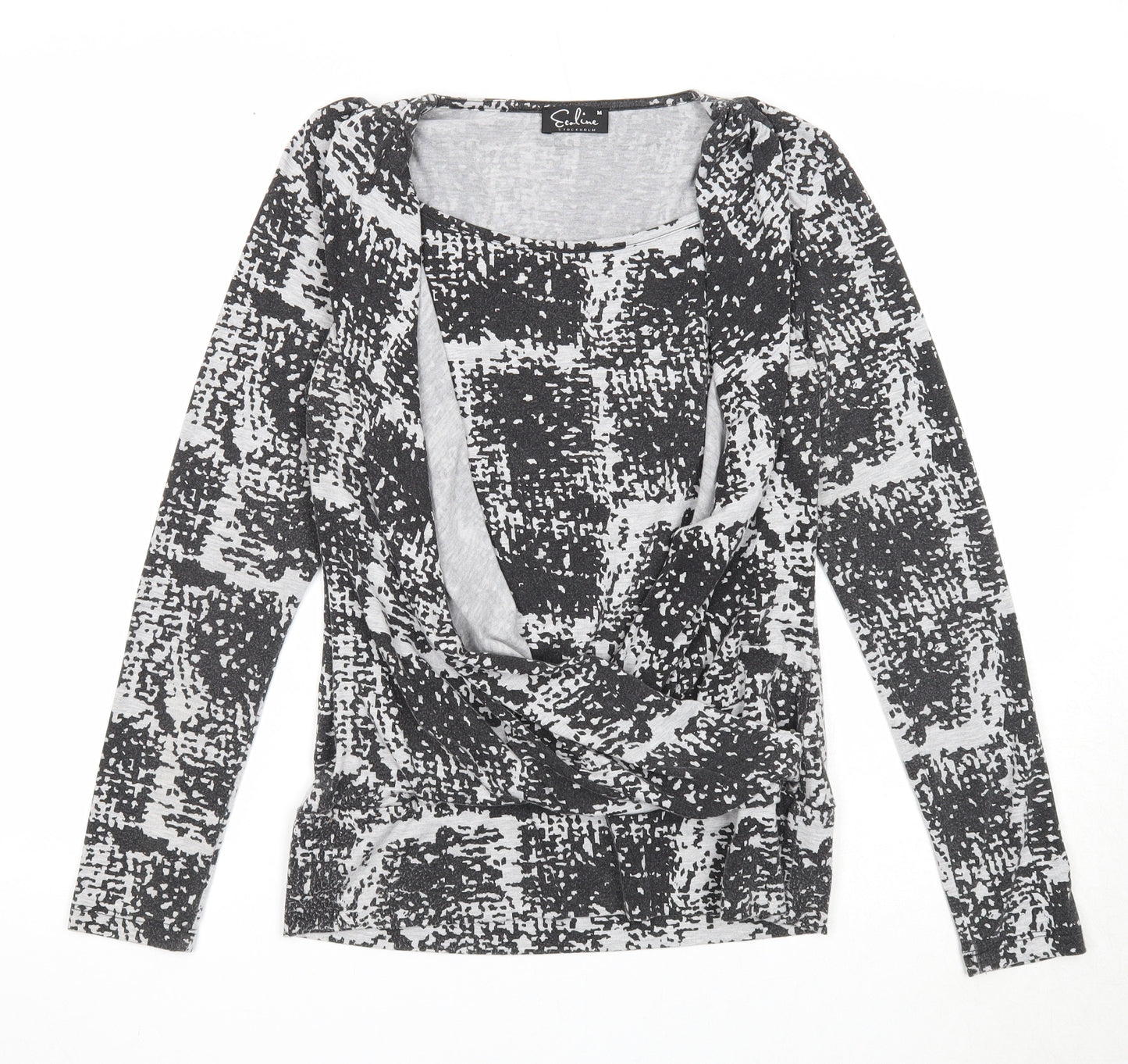 Ecoline Womens Grey Geometric Polyester Basic Blouse Size M Round Neck