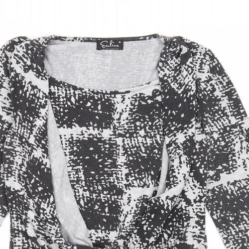 Ecoline Womens Grey Geometric Polyester Basic Blouse Size M Round Neck
