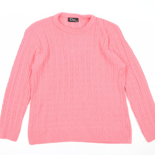 CHIC Womens Pink Round Neck Acrylic Pullover Jumper Size S