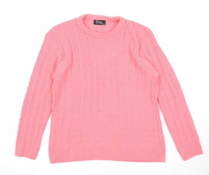 CHIC Womens Pink Round Neck Acrylic Pullover Jumper Size S