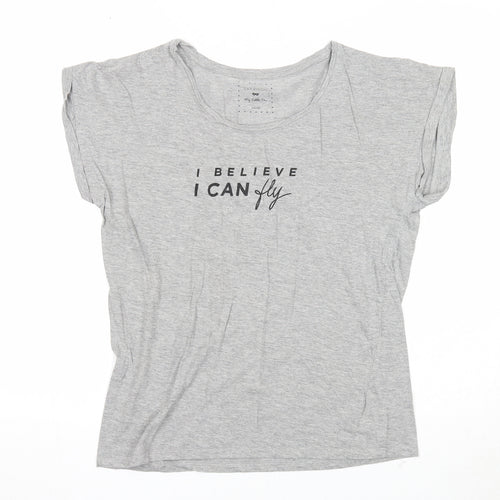 Gat Rimon Womens Grey Cotton Basic T-Shirt One Size Round Neck - I Believe I Can Fly