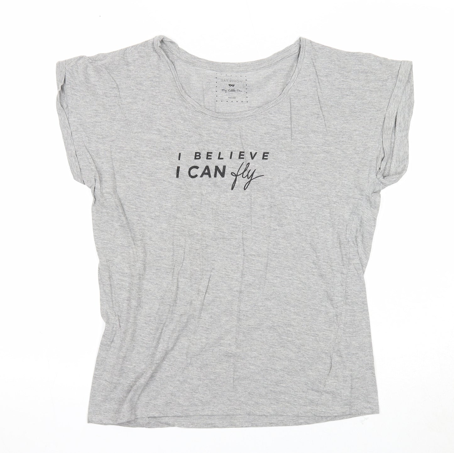 Gat Rimon Womens Grey Cotton Basic T-Shirt One Size Round Neck - I Believe I Can Fly