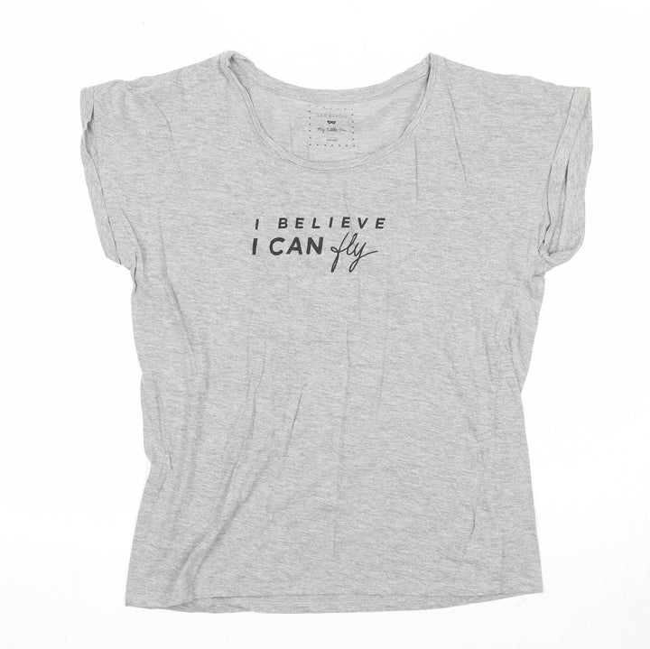 Gat Rimon Womens Grey Cotton Basic T-Shirt One Size Round Neck - I Believe I Can Fly