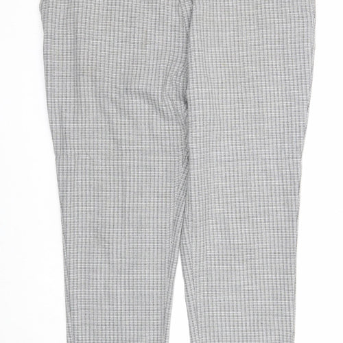 Zara Womens Grey Check Polyester Chino Trousers Size 16 Regular Zip