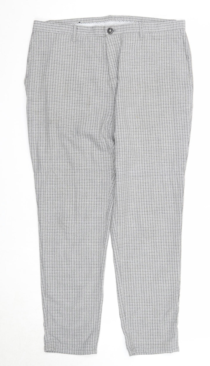 Zara Womens Grey Check Polyester Chino Trousers Size 16 Regular Zip