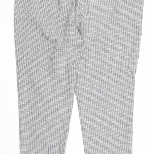 Zara Womens Grey Check Polyester Chino Trousers Size 16 Regular Zip