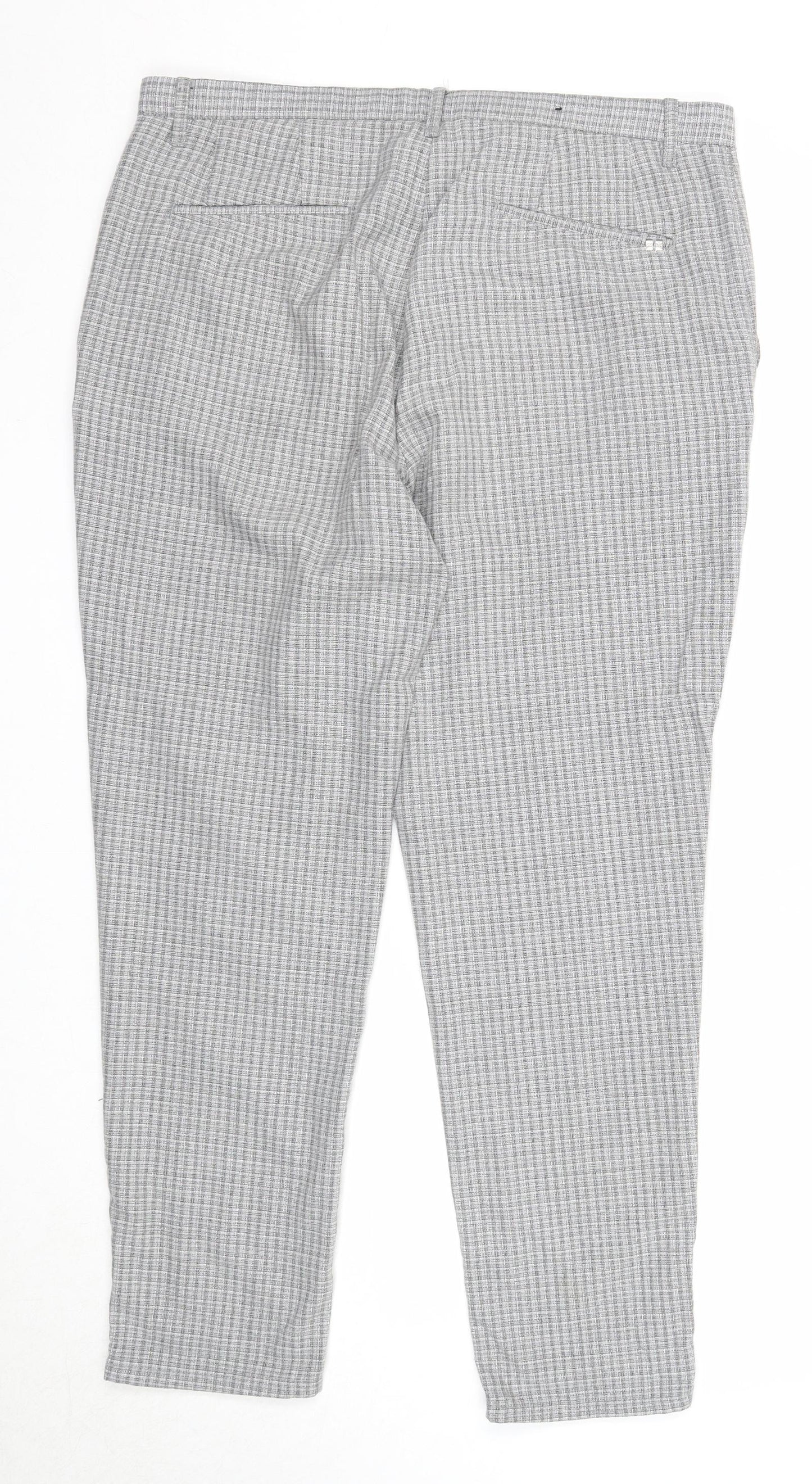 Zara Womens Grey Check Polyester Chino Trousers Size 16 Regular Zip