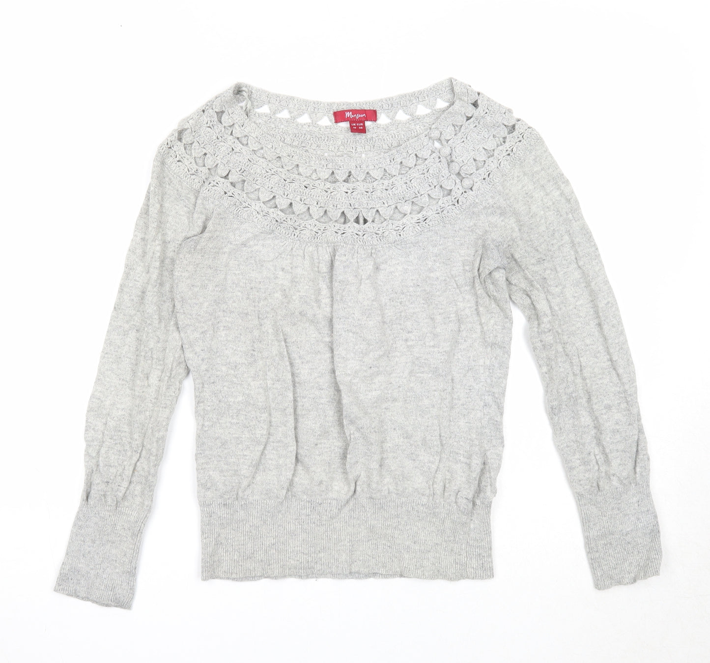 Monsoon Womens Grey Boat Neck Cotton Pullover Jumper Size 10