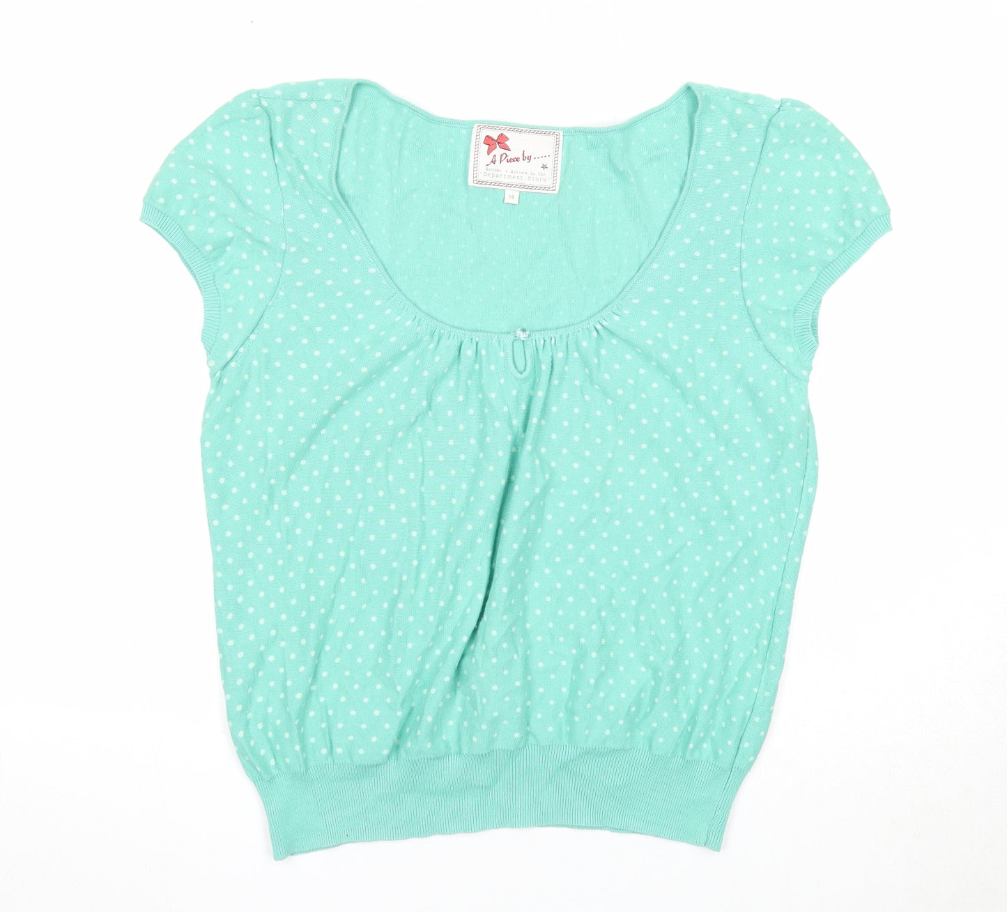 Debenhams Womens Green Scoop Neck Polka Dot Cotton Pullover Jumper Size 16