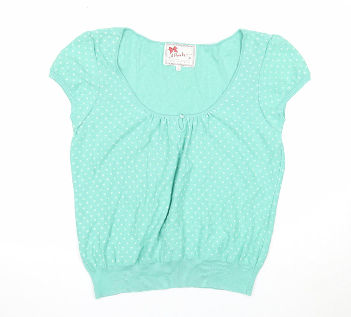 Debenhams Womens Green Scoop Neck Polka Dot Cotton Pullover Jumper Size 16
