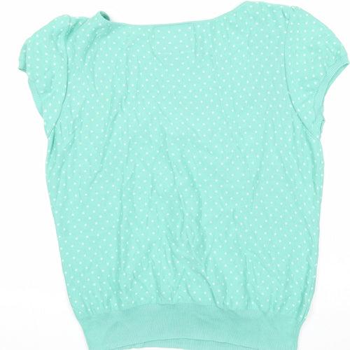 Debenhams Womens Green Scoop Neck Polka Dot Cotton Pullover Jumper Size 16