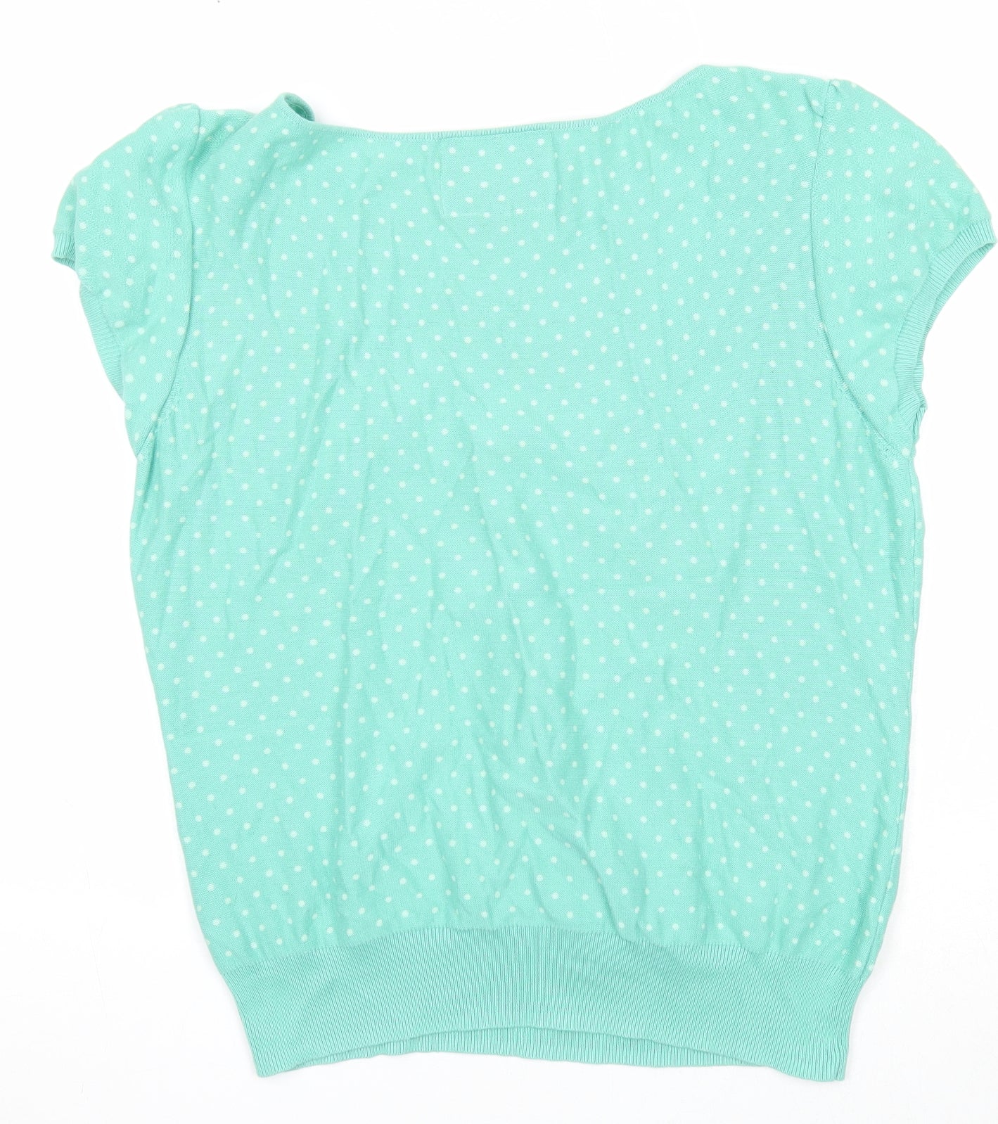 Debenhams Womens Green Scoop Neck Polka Dot Cotton Pullover Jumper Size 16