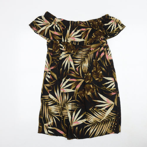 Studio Womens Black Floral Viscose A-Line Size 12 Off the Shoulder Pullover