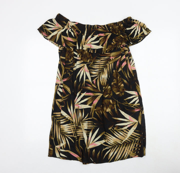 Studio Womens Black Floral Viscose A-Line Size 12 Off the Shoulder Pullover