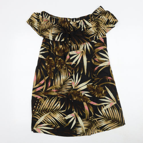 Studio Womens Black Floral Viscose A-Line Size 12 Off the Shoulder Pullover