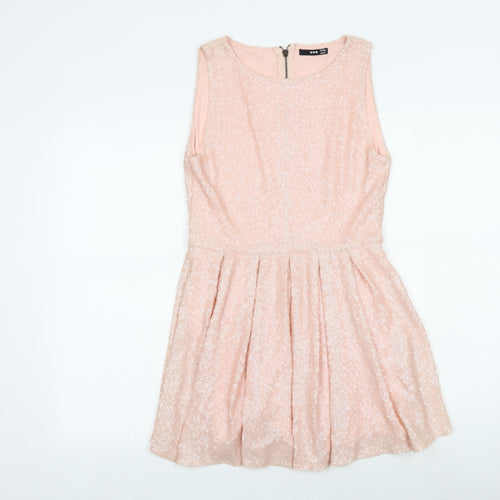 TNFC Womens Pink Polyester Fit & Flare Size M Round Neck Zip