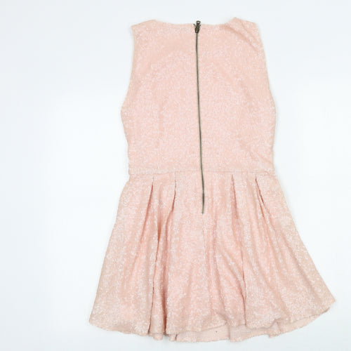 TNFC Womens Pink Polyester Fit & Flare Size M Round Neck Zip