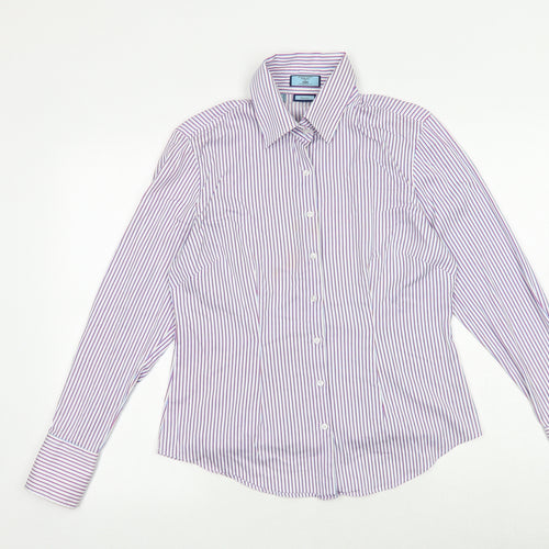 Jermyn Street Womens Multicoloured Striped Cotton Basic Button-Up Size 14 Collared