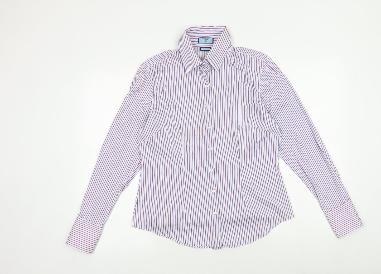 Jermyn Street Womens Multicoloured Striped Cotton Basic Button-Up Size 14 Collared