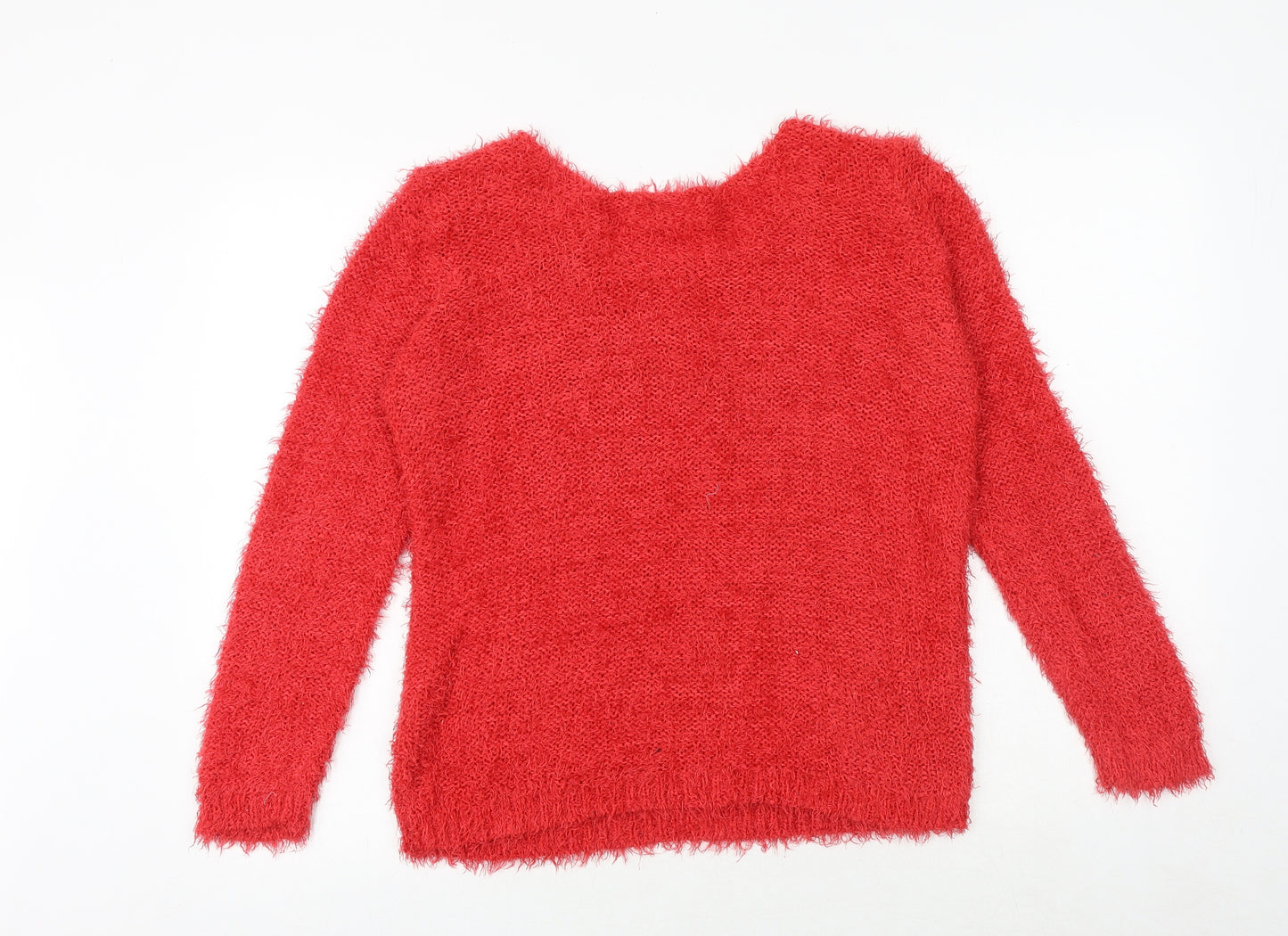 Only Womens Red Round Neck Herringbone Polyester Pullover Jumper Size L