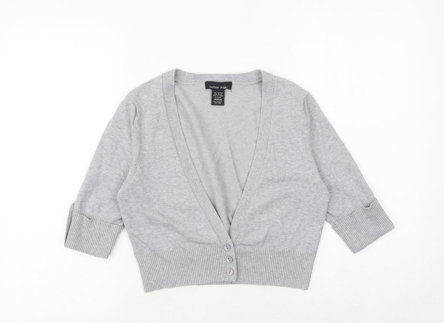 Sweater Project Womens Grey V-Neck Cotton Cardigan Jumper Size M