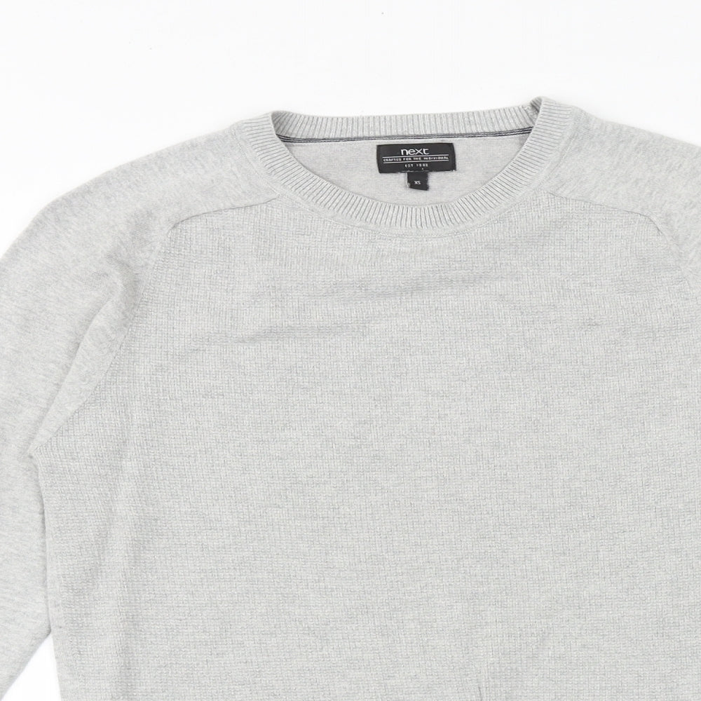 NEXT Mens Grey Round Neck Cotton Pullover Jumper Size XS Long Sleeve