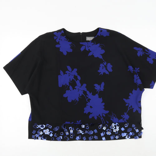 Phase Eight Womens Black Geometric Polyester Basic Blouse Size S Round Neck