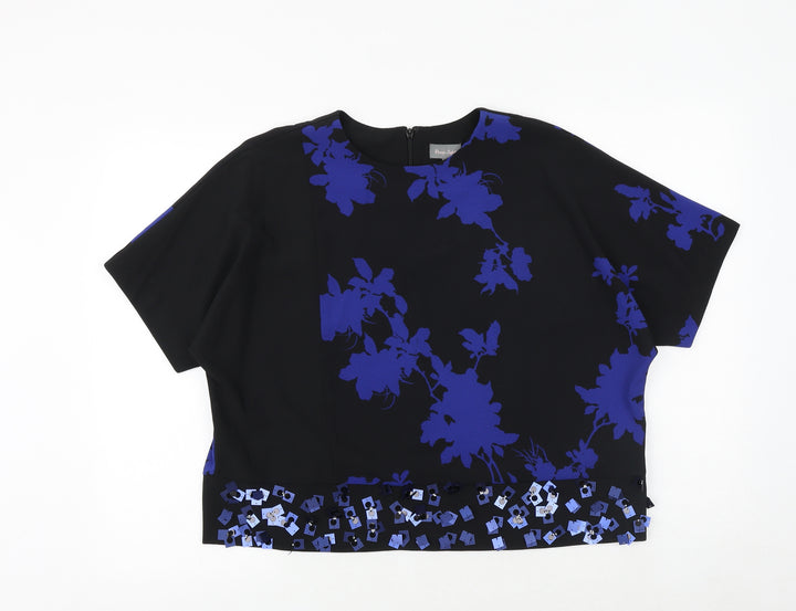 Phase Eight Womens Black Geometric Polyester Basic Blouse Size S Round Neck