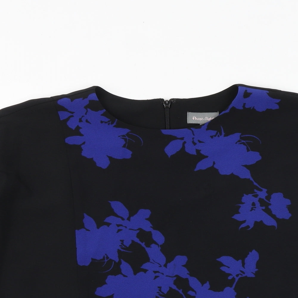 Phase Eight Womens Black Geometric Polyester Basic Blouse Size S Round Neck