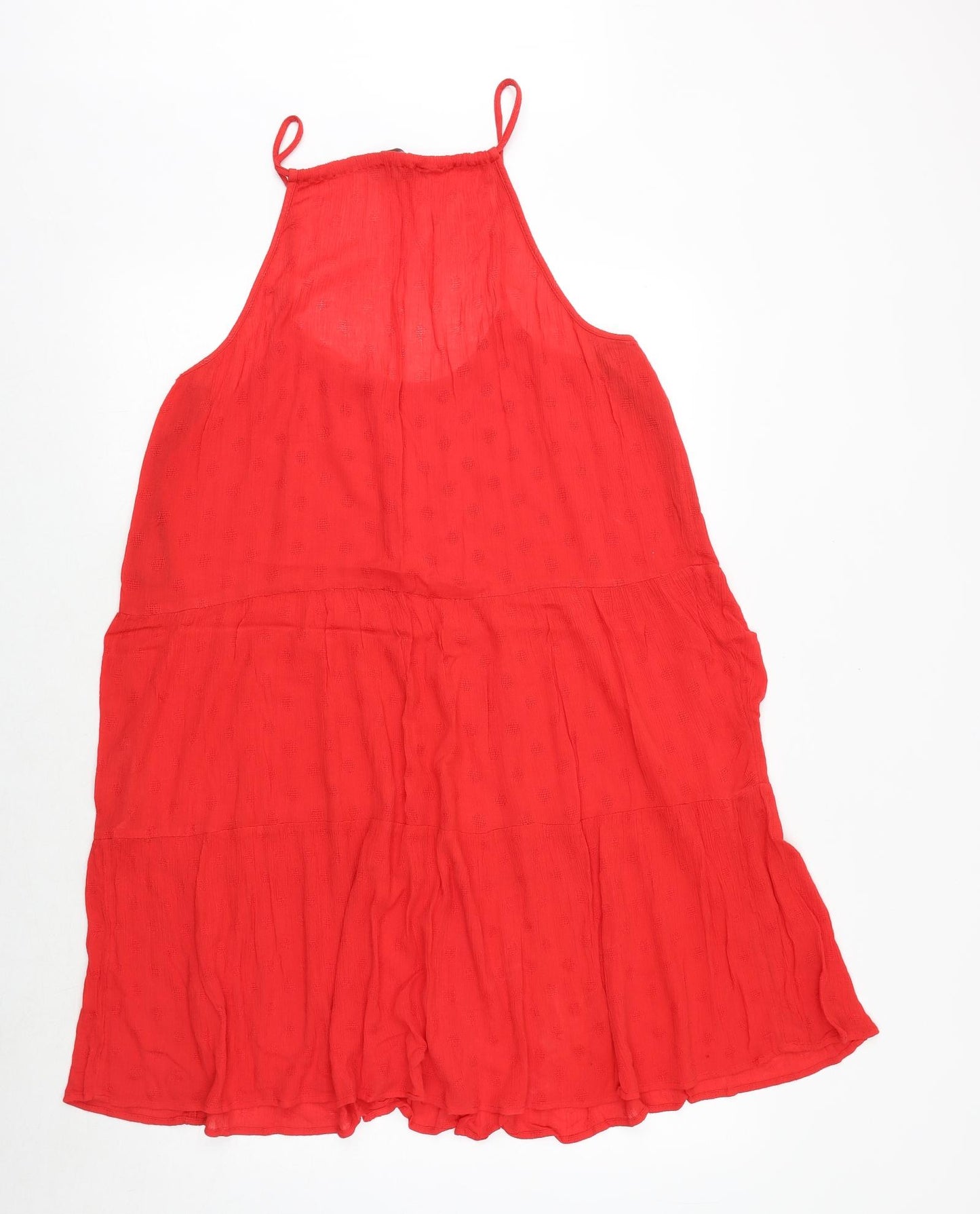 Marks and Spencer Womens Red Geometric Viscose Trapeze & Swing Size 12 Scoop Neck Pullover