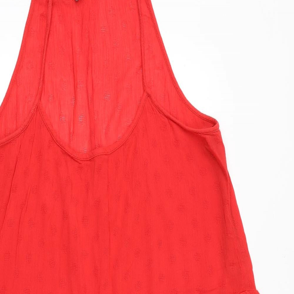 Marks and Spencer Womens Red Geometric Viscose Trapeze & Swing Size 12 Scoop Neck Pullover