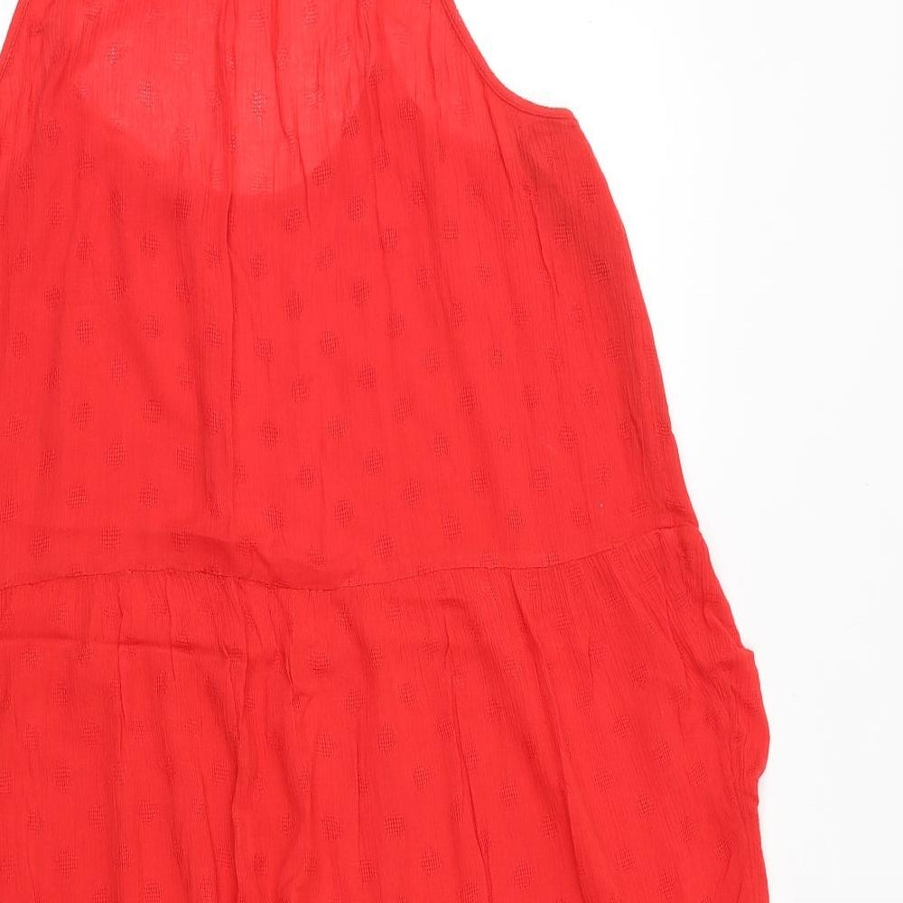 Marks and Spencer Womens Red Geometric Viscose Trapeze & Swing Size 12 Scoop Neck Pullover